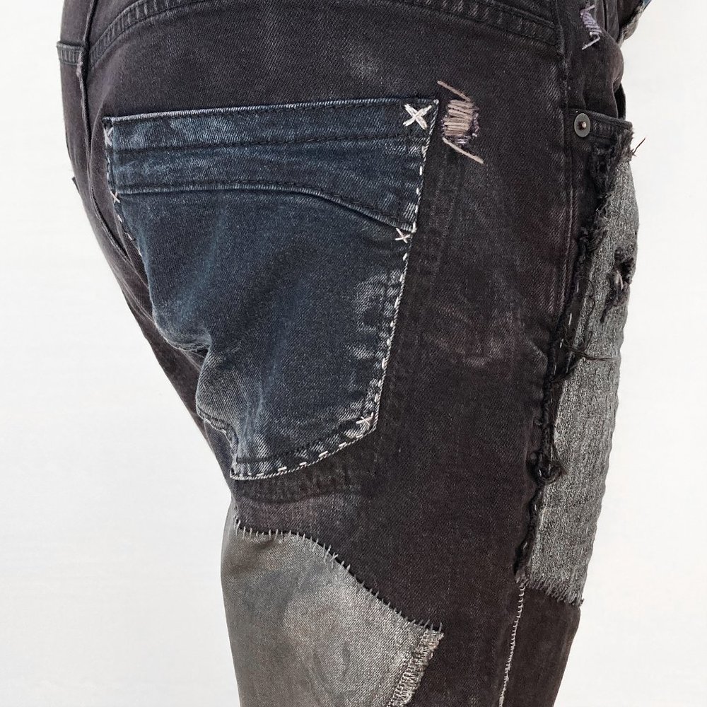 Black Rocker Jeans Acid Wash Metallic Silver Denim